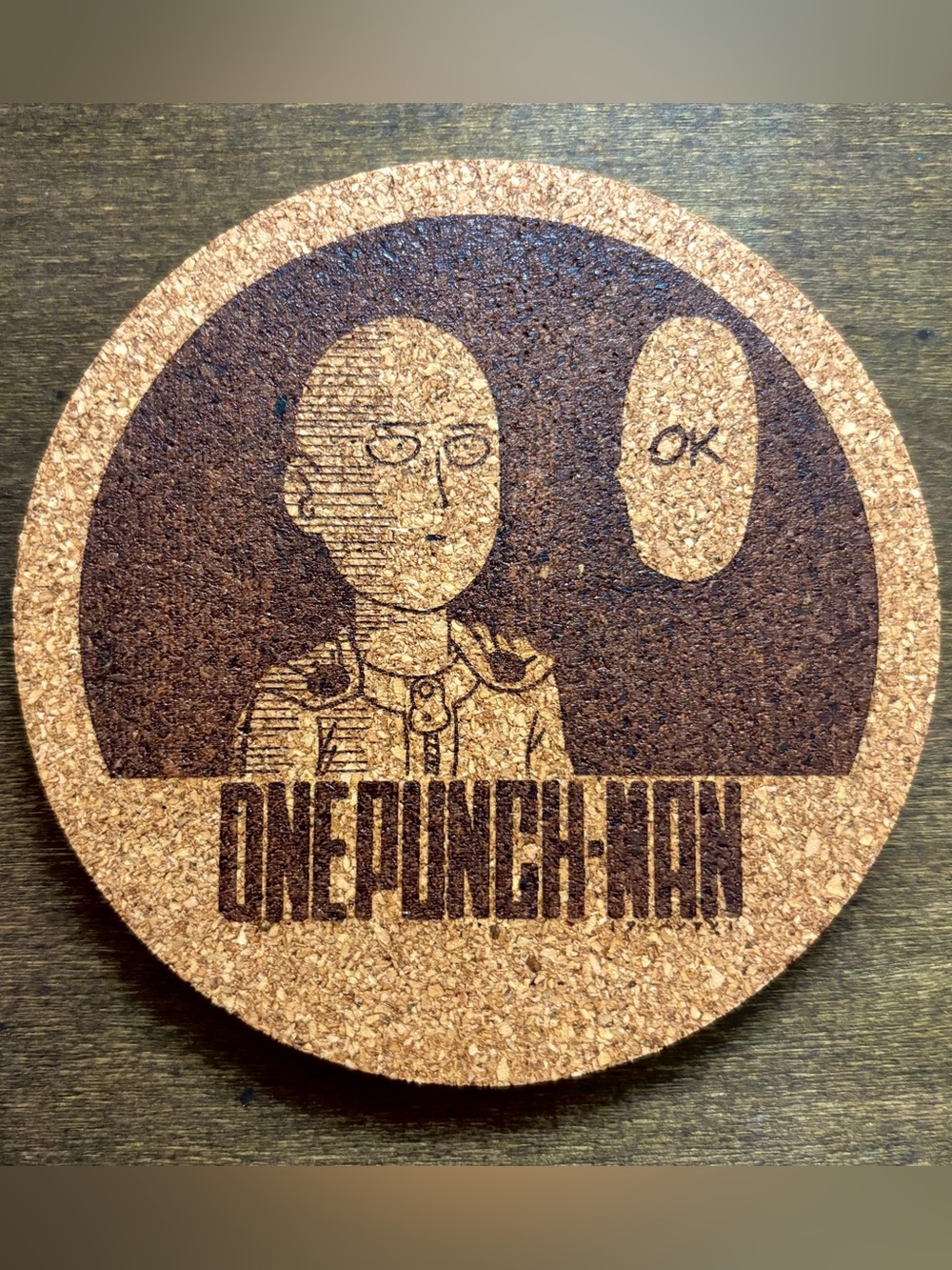 One Punch Man Laser Engraved Cork Coaster